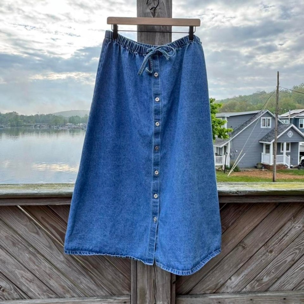 Vintage Denim Maxi Skirt Women's Size Large Sag Harbor Sport Cotton Jean Retro